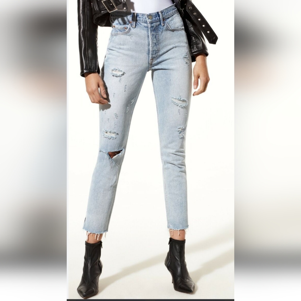 GRLFRND denim Karolina jeans in Don't cry Daddy colour. Size 32 rigid denim